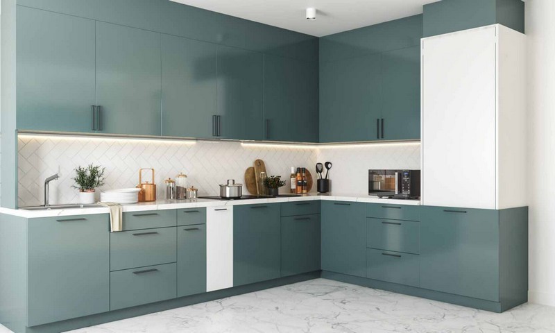 Space saving kitchen with foldable breakfast